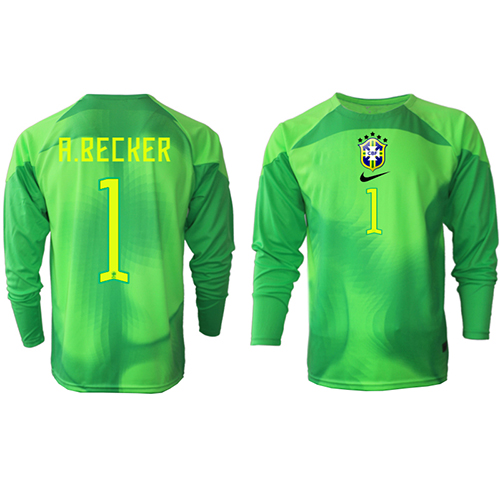 Pánský Fotbalový dres Brazílie Alisson Becker #1 Brankářské MS 2022 Venkovní Dlouhý Rukáv